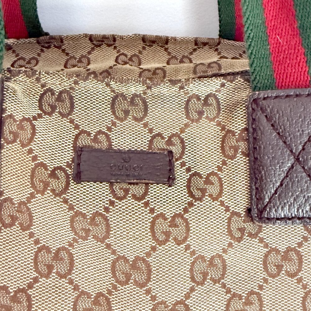 Vintage GUCCI GG Sherry Line Boat Shape Small Tote Handbag Canvas Beige - Picture 4 of 9